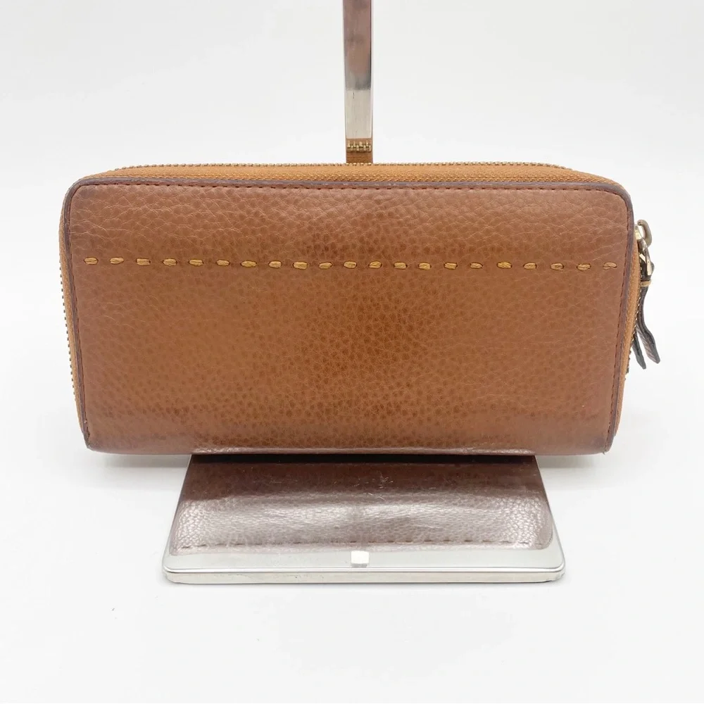 TORY BURCH Long Wallet Leather Caramel Color 7.5” x 4” Soft Leather Sleek